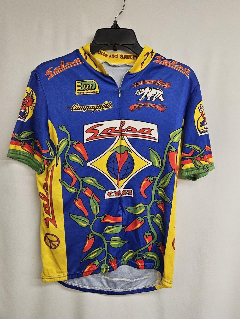 Salsa Vintage Cycles Chili Pepper Cycling Jersey Aussie Blue Yellow Size Medium